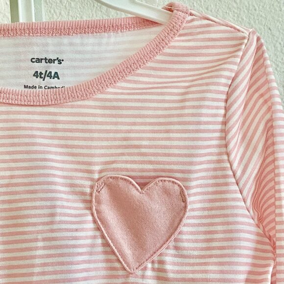 Carter's Toddler Girls Heart Striped Pajama 2 Piece Set Size 4T Long Sleeves - Picture 3 of 5